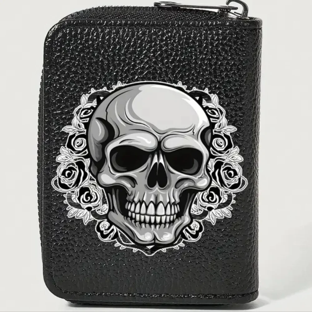 🆕VEGAN LEATHER GOTHIC SKULL WALLET WITH 12 CARD SLOTS:*GOTH *PUNK *STEAMPUNK